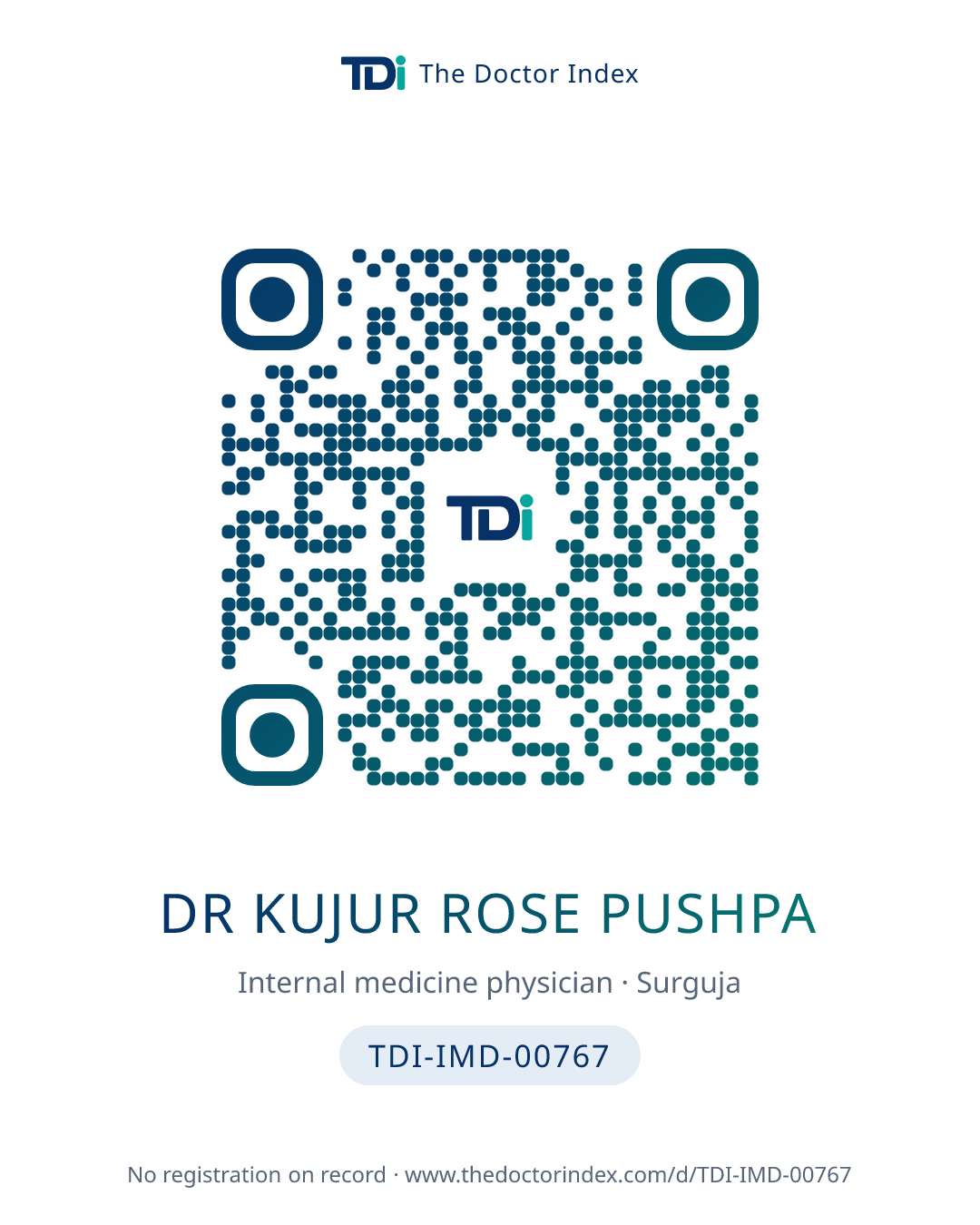 QR card for Dr Kujur Rose Pushpa, TDI-IMD-00767