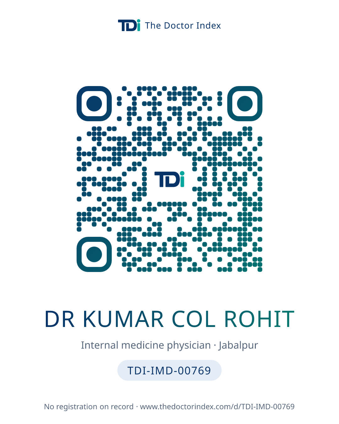 QR card for Dr Kumar Col Rohit, TDI-IMD-00769