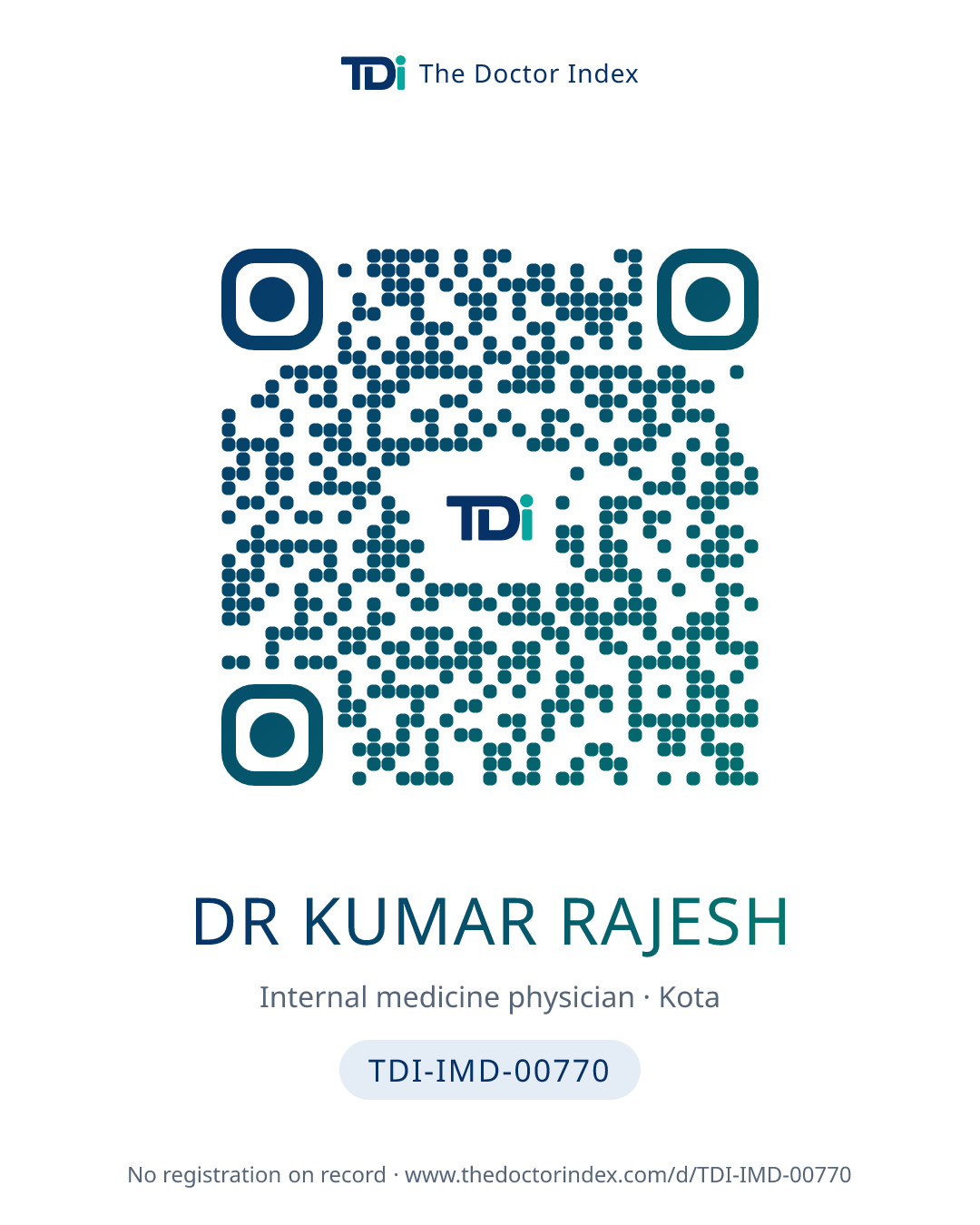 QR card for Dr Kumar Rajesh, TDI-IMD-00770