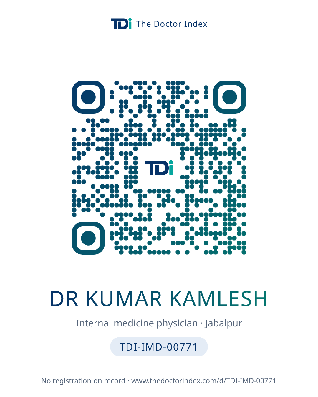 QR card for Dr Kumar Kamlesh, TDI-IMD-00771