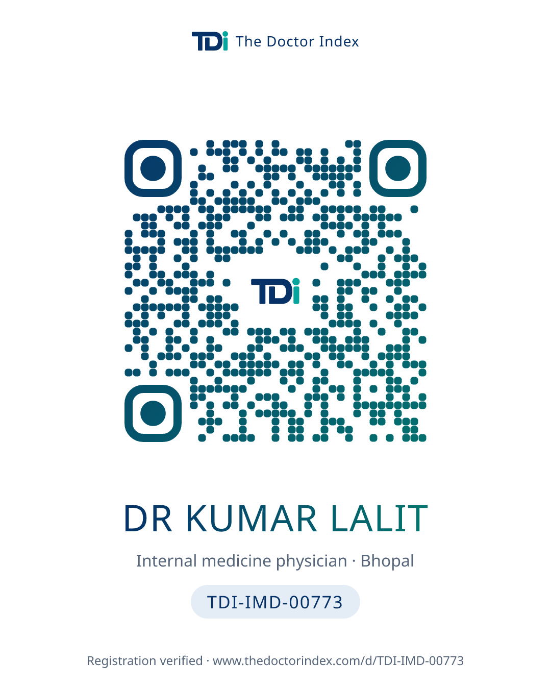 QR card for Dr Kumar Lalit, TDI-IMD-00773