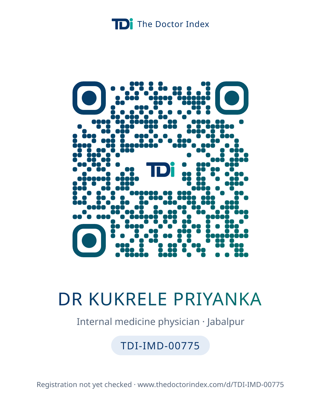 QR card for Dr Kukrele Priyanka, TDI-IMD-00775