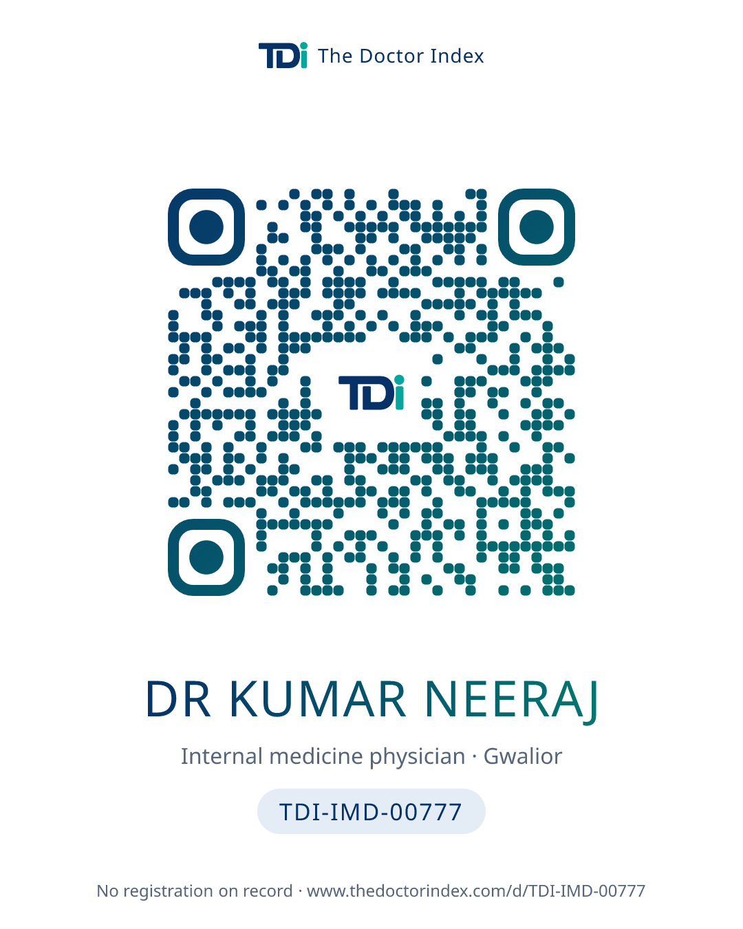 QR card for Dr Kumar Neeraj, TDI-IMD-00777