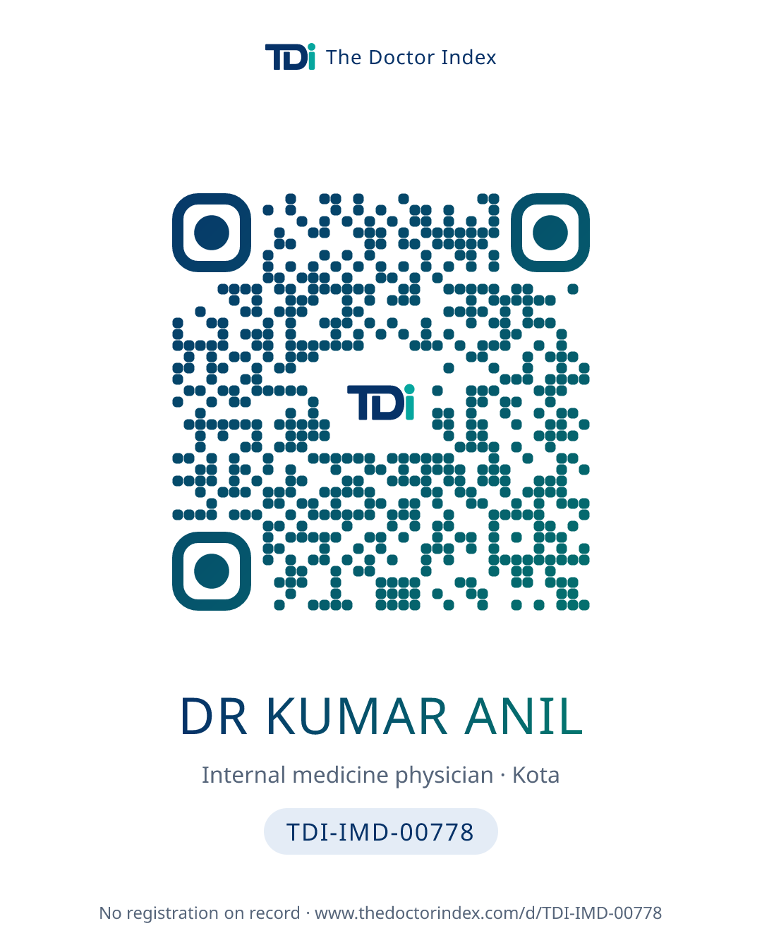 QR card for Dr Kumar Anil, TDI-IMD-00778