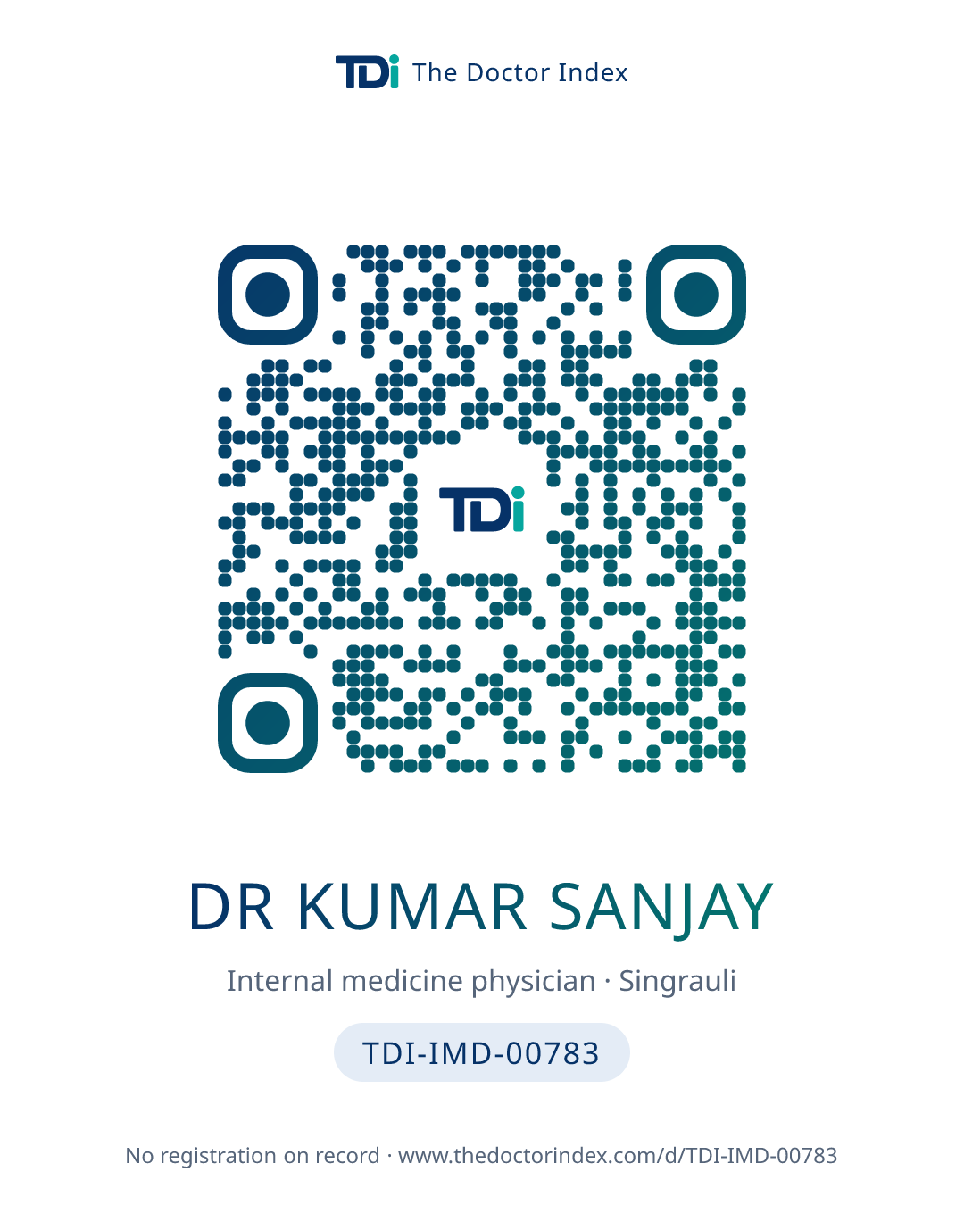 QR card for Dr Kumar Sanjay, TDI-IMD-00783