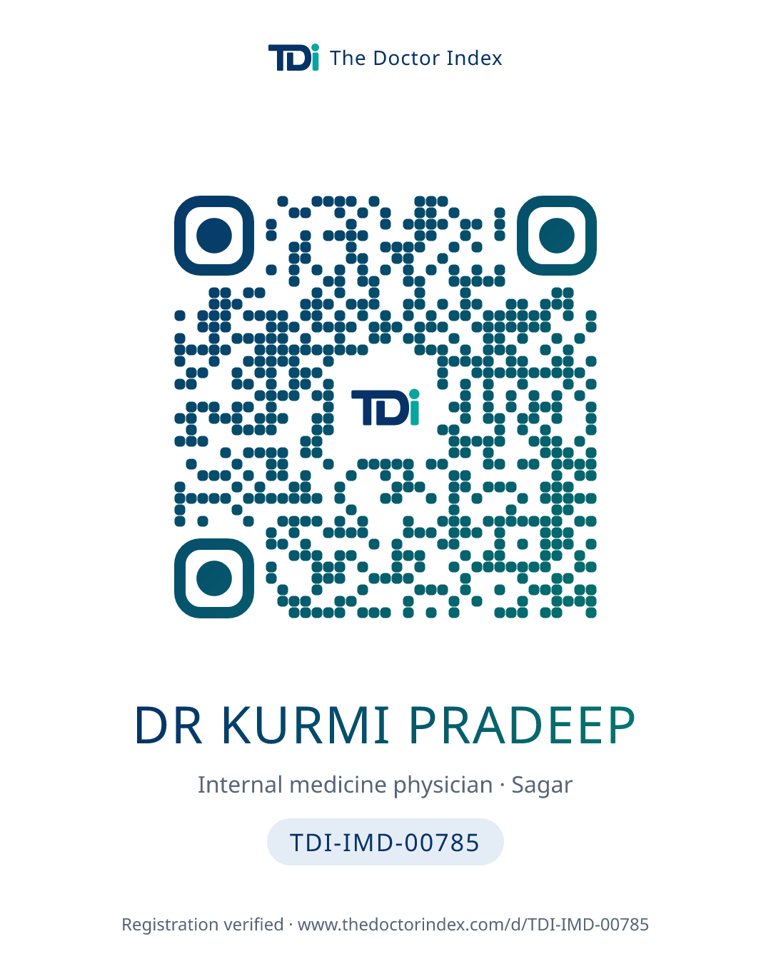 QR card for Dr Kurmi Pradeep, TDI-IMD-00785