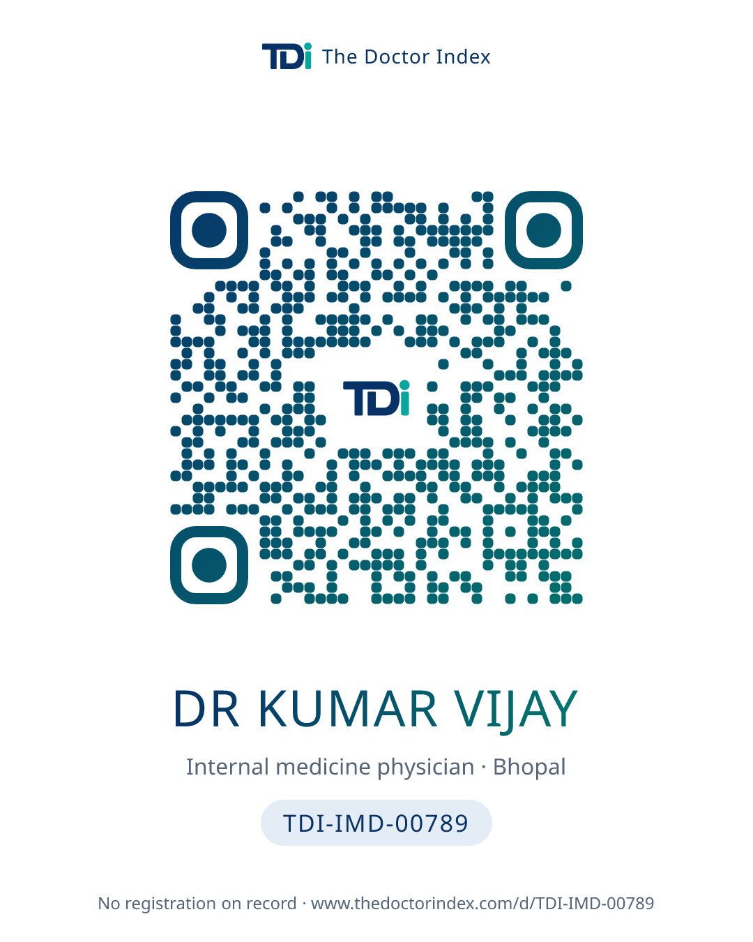 QR card for Dr Kumar Vijay, TDI-IMD-00789