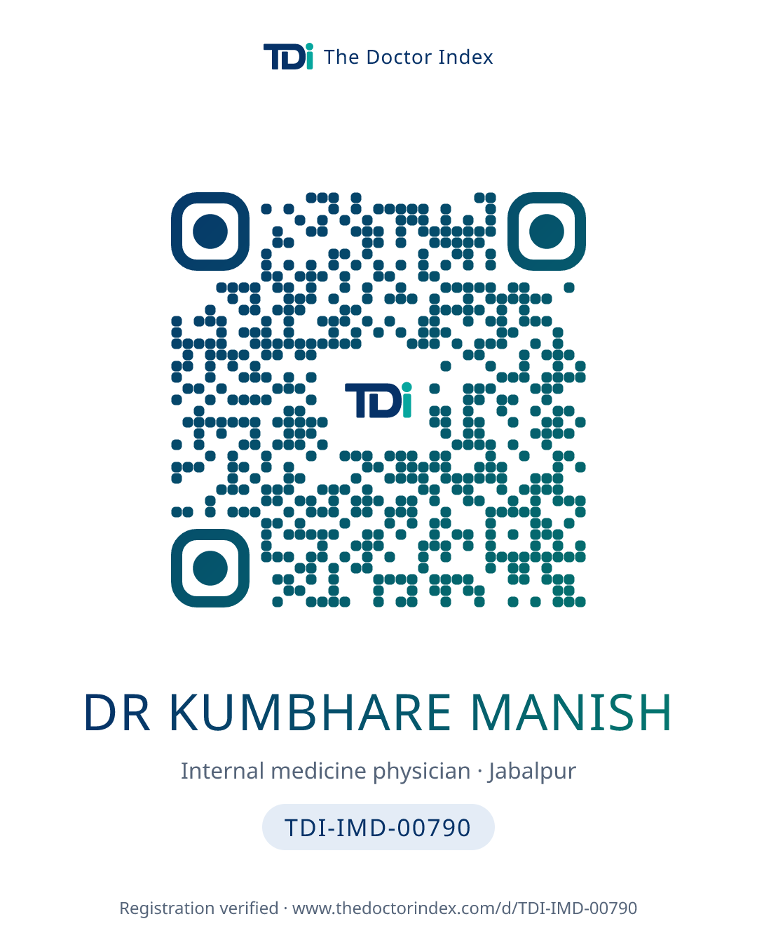 QR card for Dr Kumbhare Manish, TDI-IMD-00790