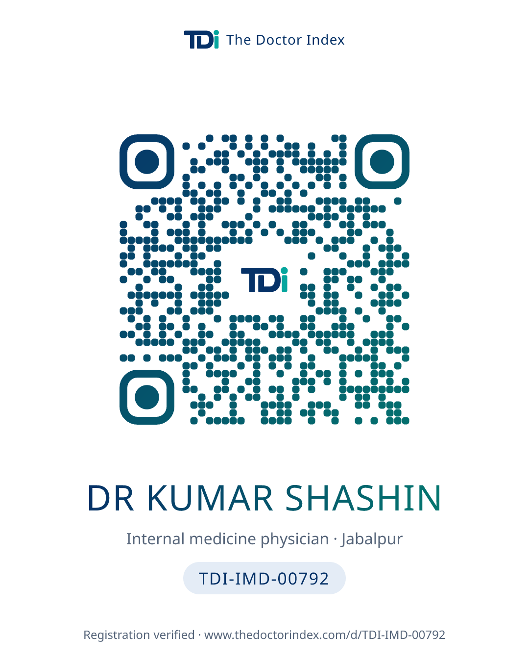 QR card for Dr Kumar Shashin, TDI-IMD-00792