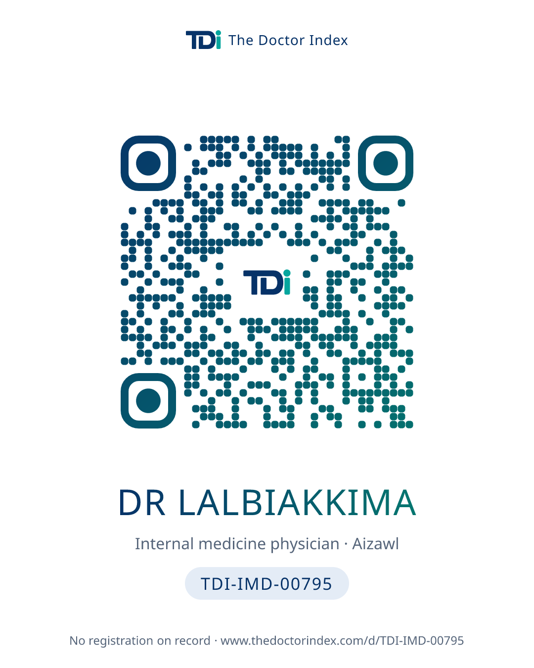 QR card for Dr Lalbiakkima, TDI-IMD-00795