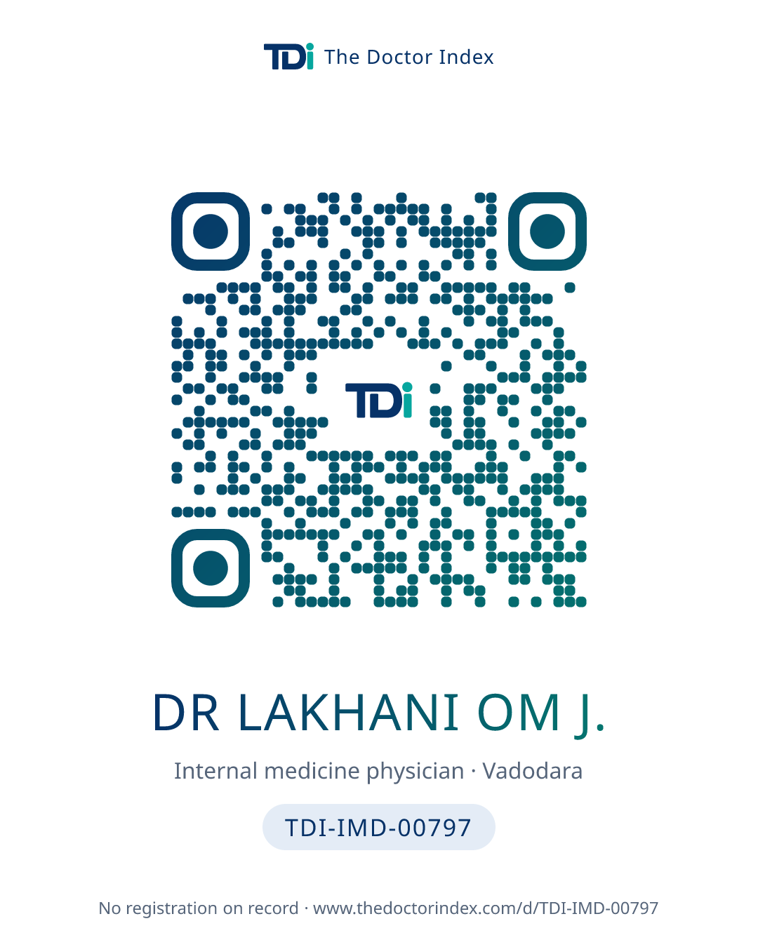 QR card for Dr Lakhani Om J., TDI-IMD-00797