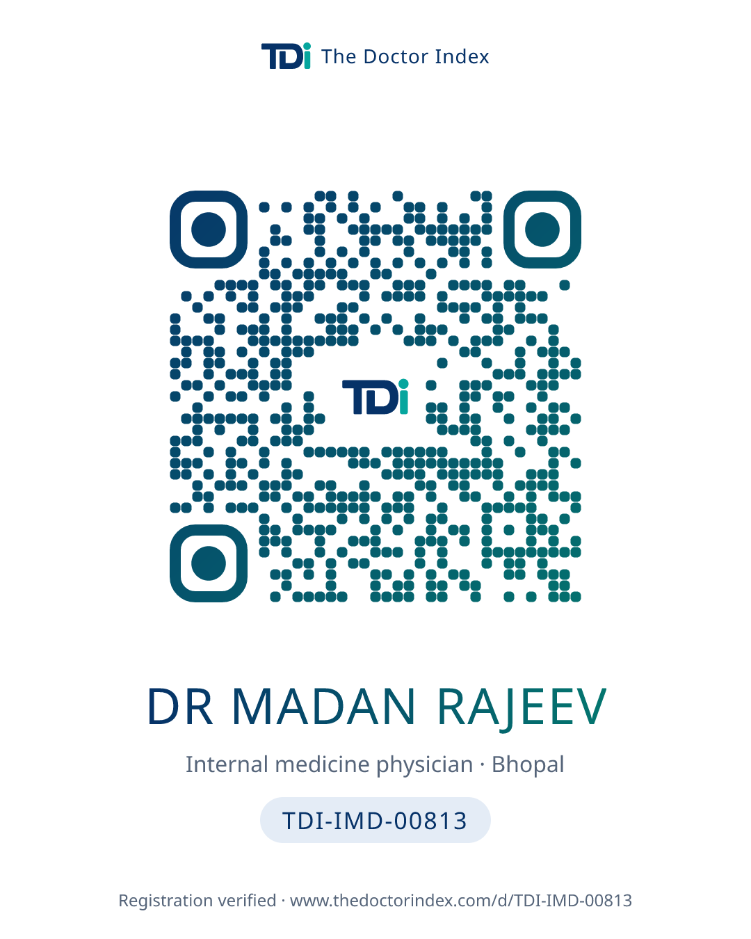QR card for Dr Madan Rajeev, TDI-IMD-00813