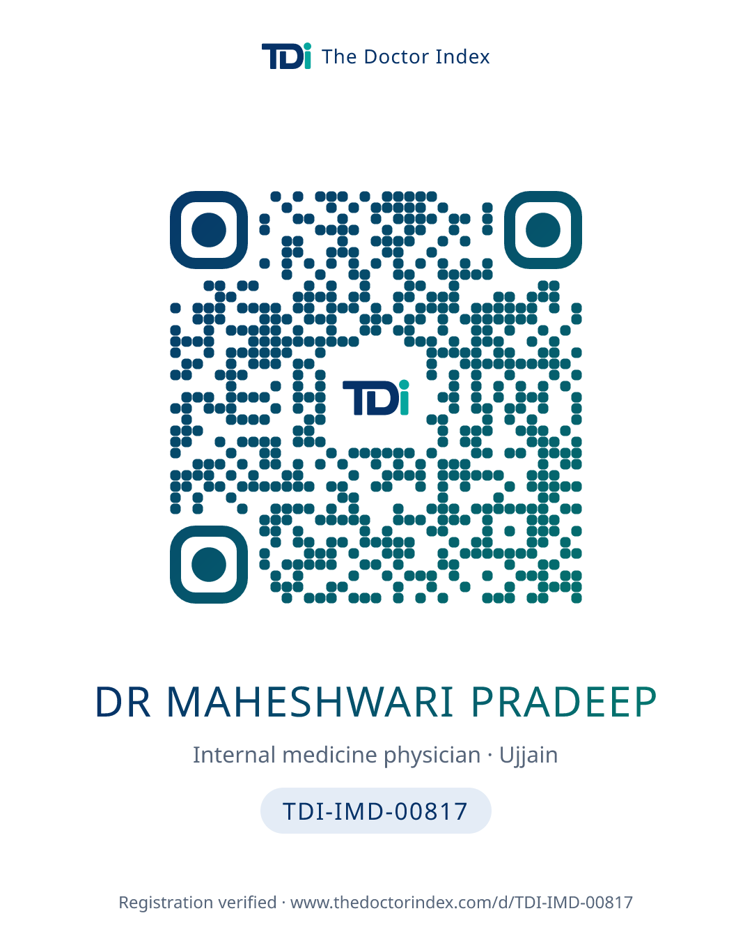 QR card for Dr Maheshwari Pradeep, TDI-IMD-00817
