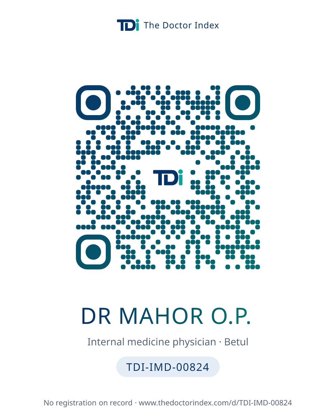 QR card for Dr Mahor O.P., TDI-IMD-00824
