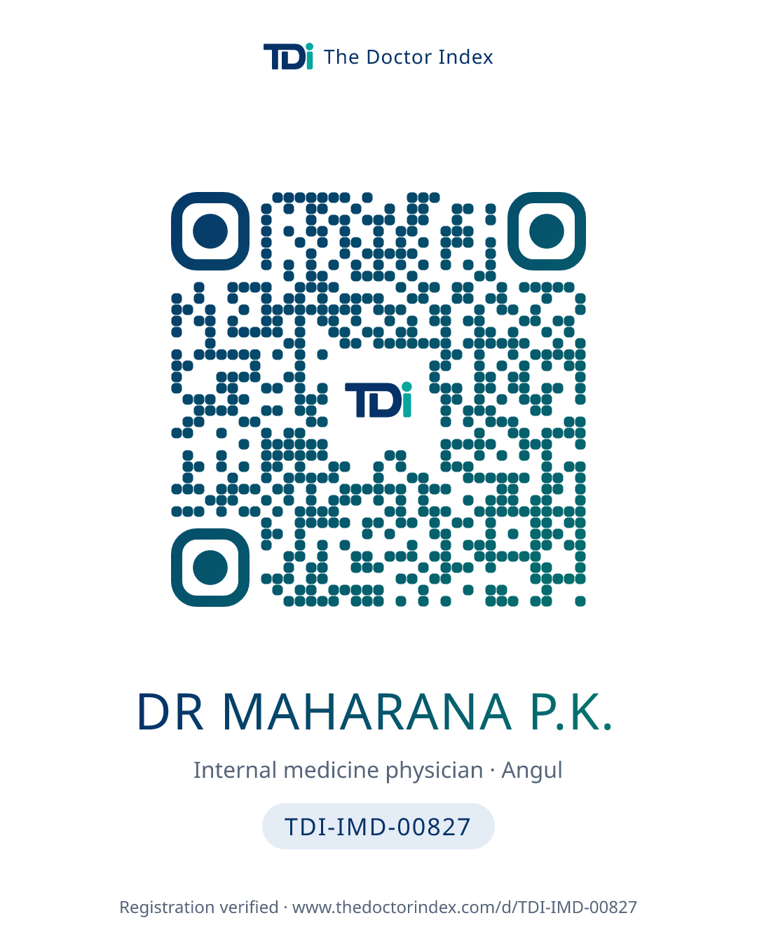 QR card for Dr Maharana P.K., TDI-IMD-00827