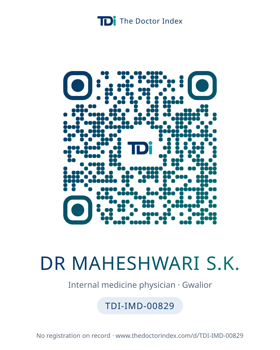 QR card for Dr Maheshwari S.K., TDI-IMD-00829
