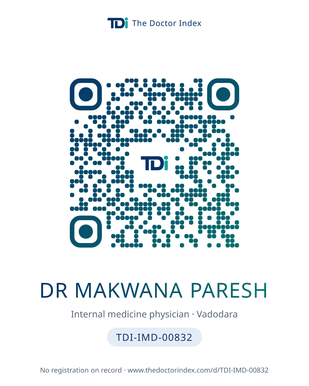 QR card for Dr Makwana Paresh, TDI-IMD-00832