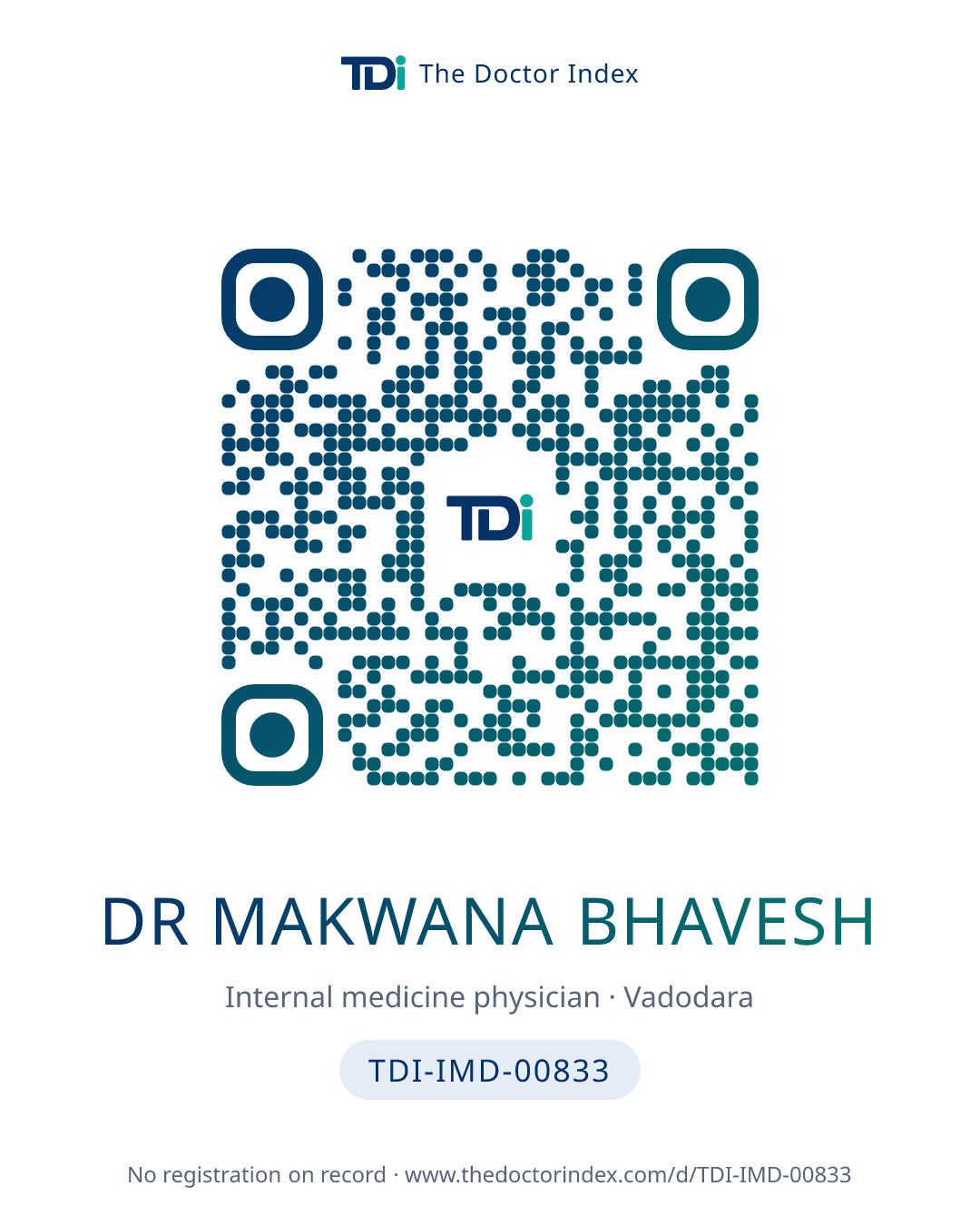 QR card for Dr Makwana Bhavesh, TDI-IMD-00833