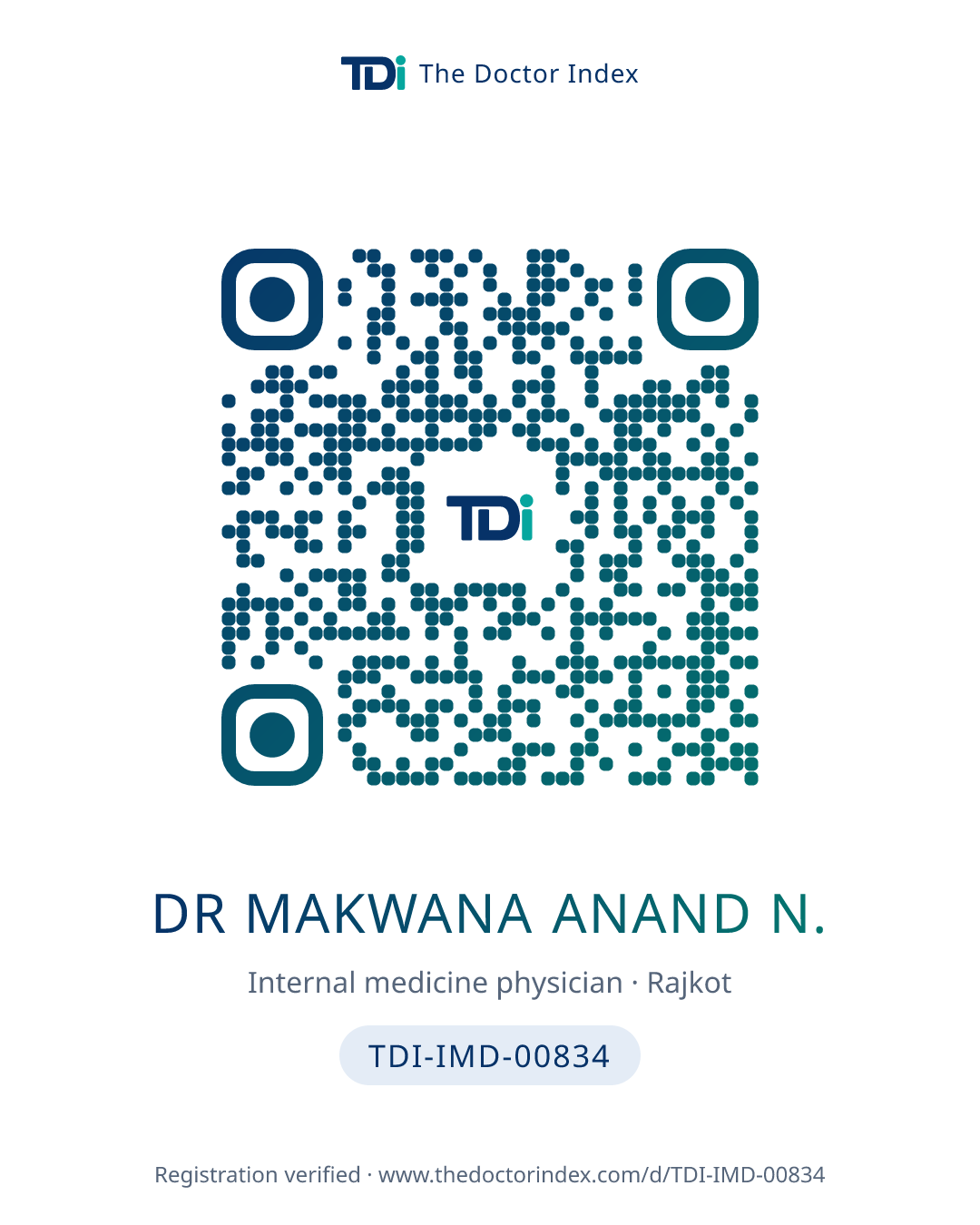 QR card for Dr Makwana Anand N., TDI-IMD-00834