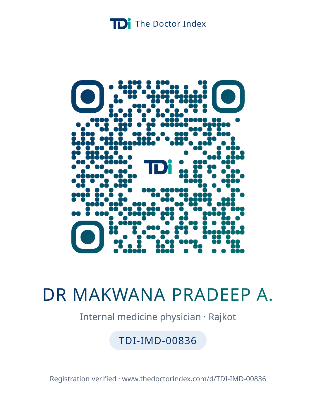 QR card for Dr Makwana Pradeep A., TDI-IMD-00836