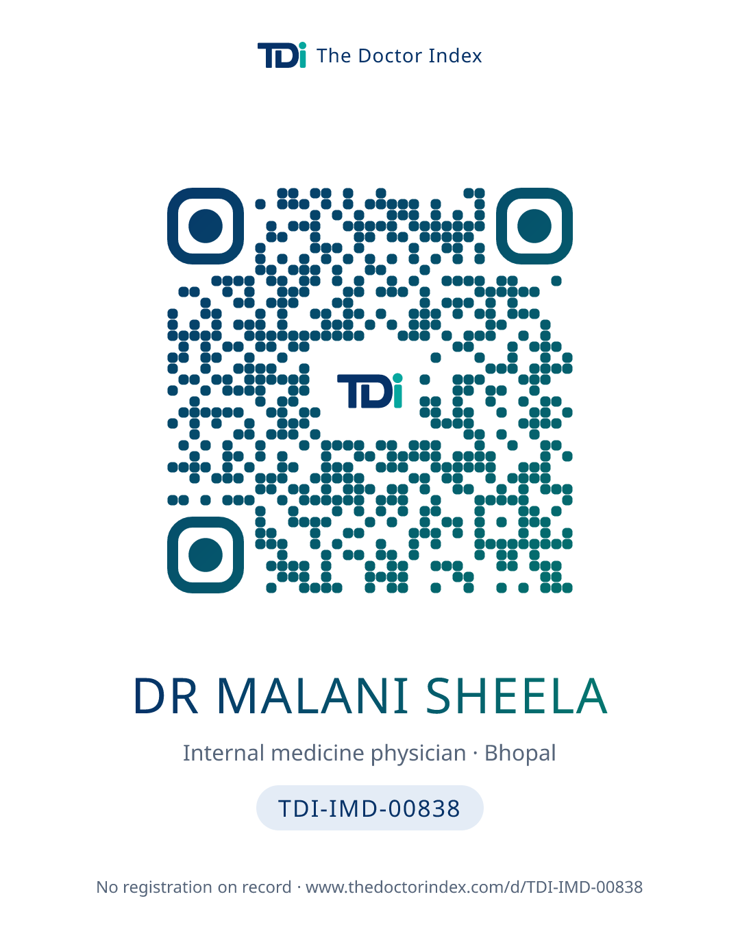QR card for Dr Malani Sheela, TDI-IMD-00838
