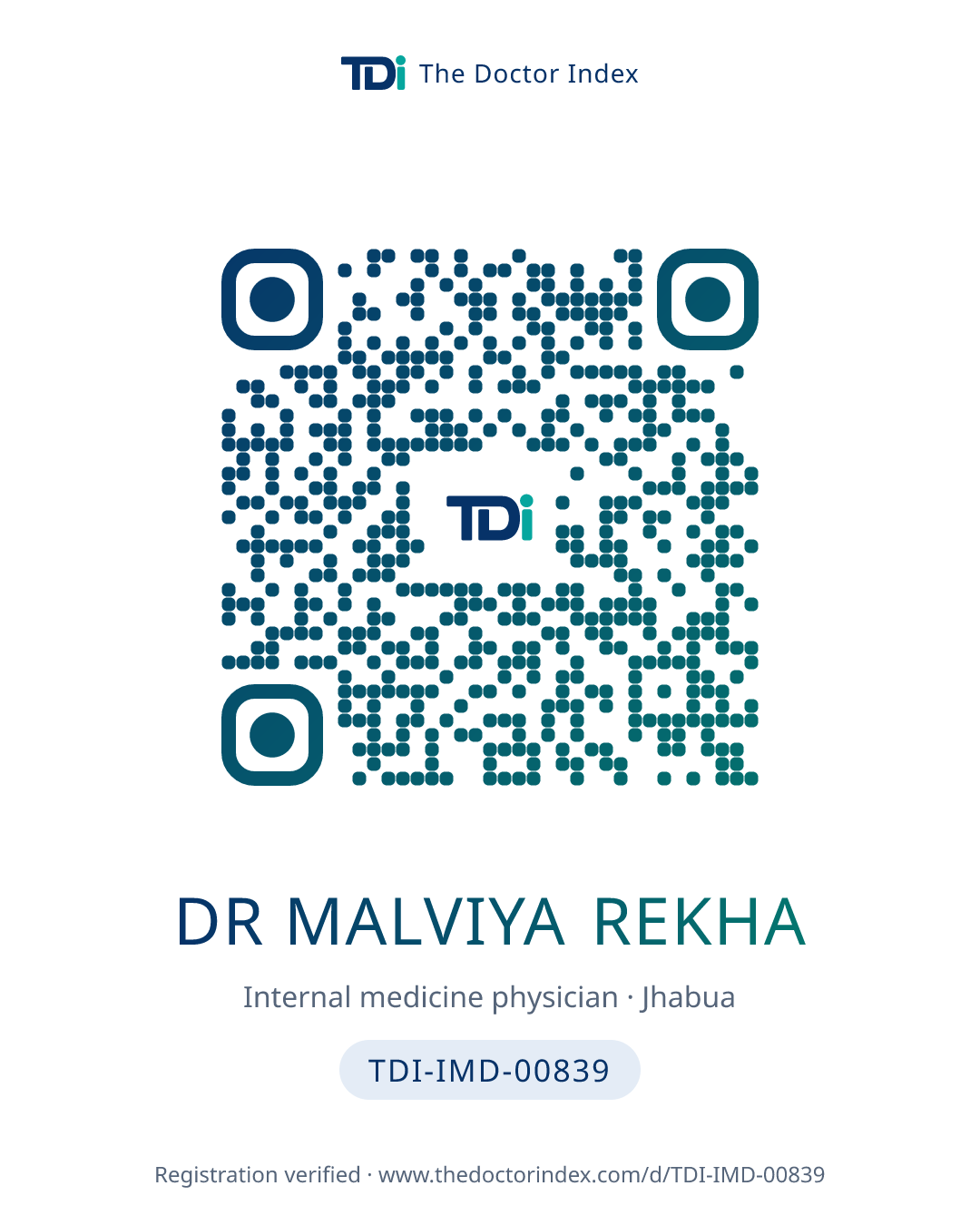 QR card for Dr Malviya Rekha, TDI-IMD-00839