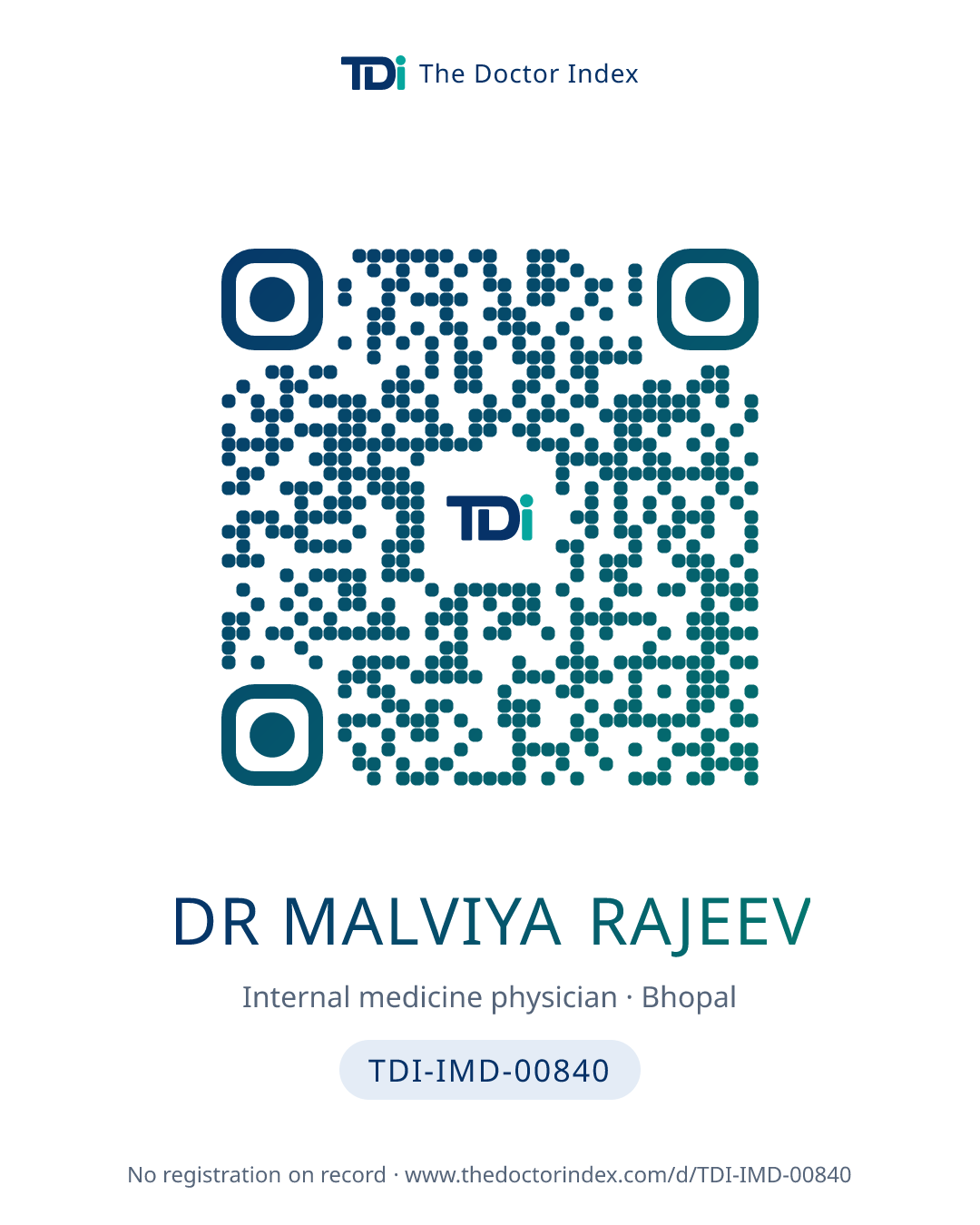 QR card for Dr Malviya Rajeev, TDI-IMD-00840