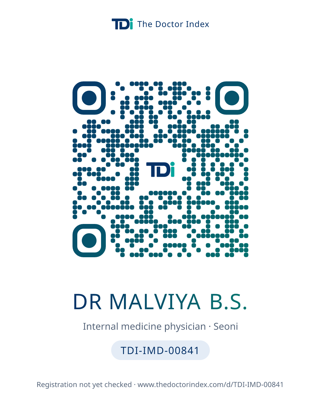 QR card for Dr Malviya B.S., TDI-IMD-00841