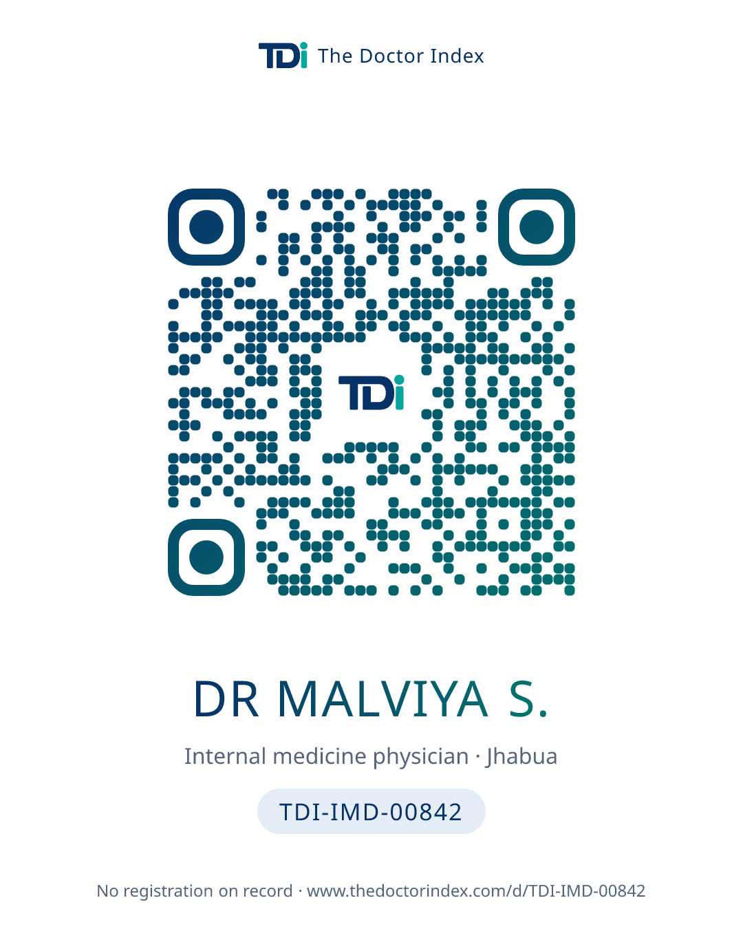 QR card for Dr Malviya S., TDI-IMD-00842