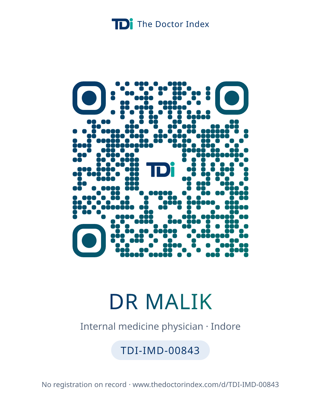 QR card for Dr Malik, TDI-IMD-00843