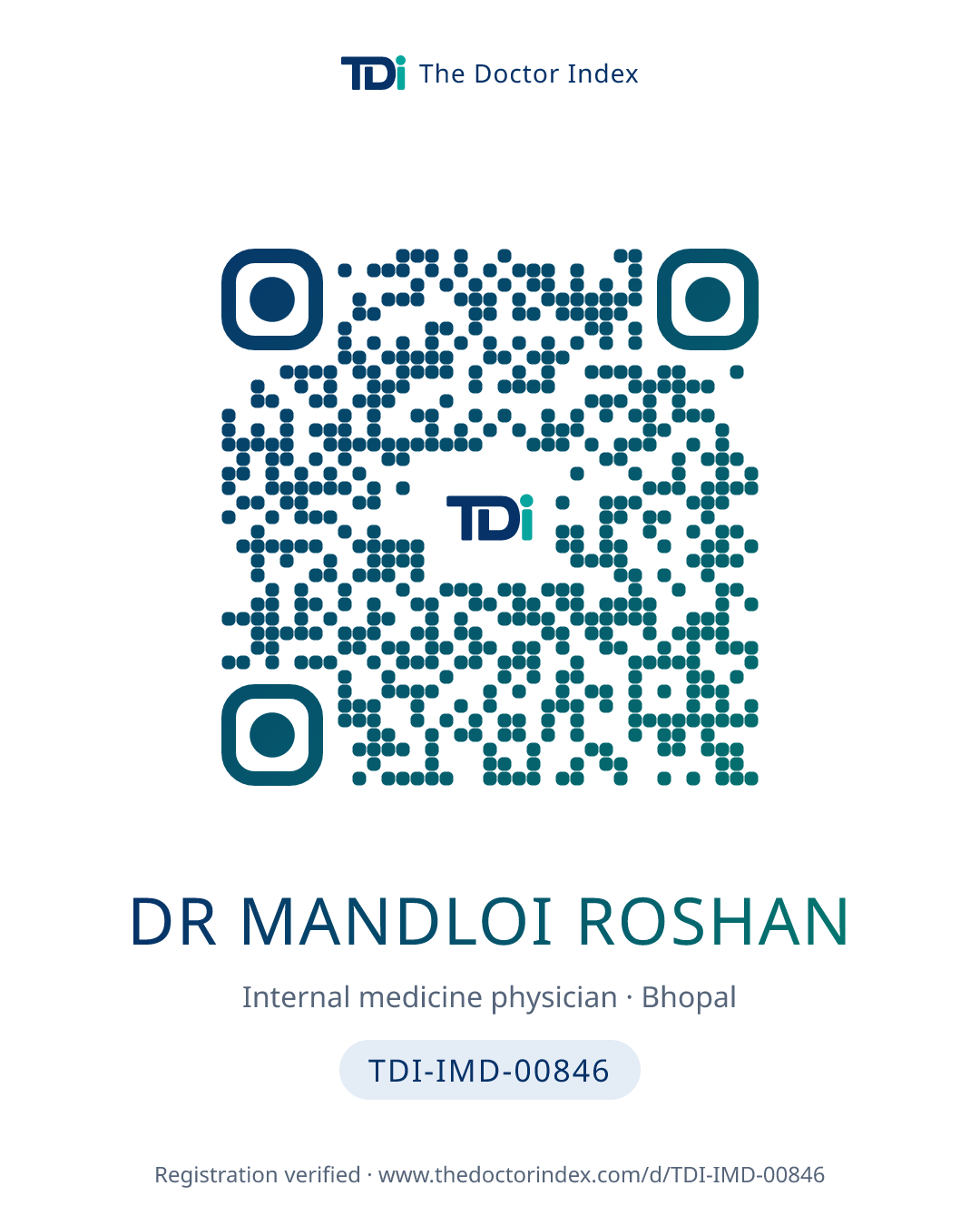 QR card for Dr Mandloi Roshan, TDI-IMD-00846