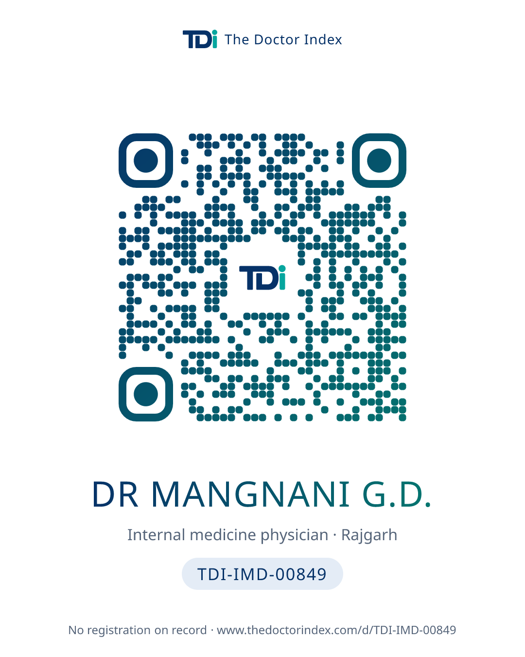 QR card for Dr Mangnani G.D., TDI-IMD-00849