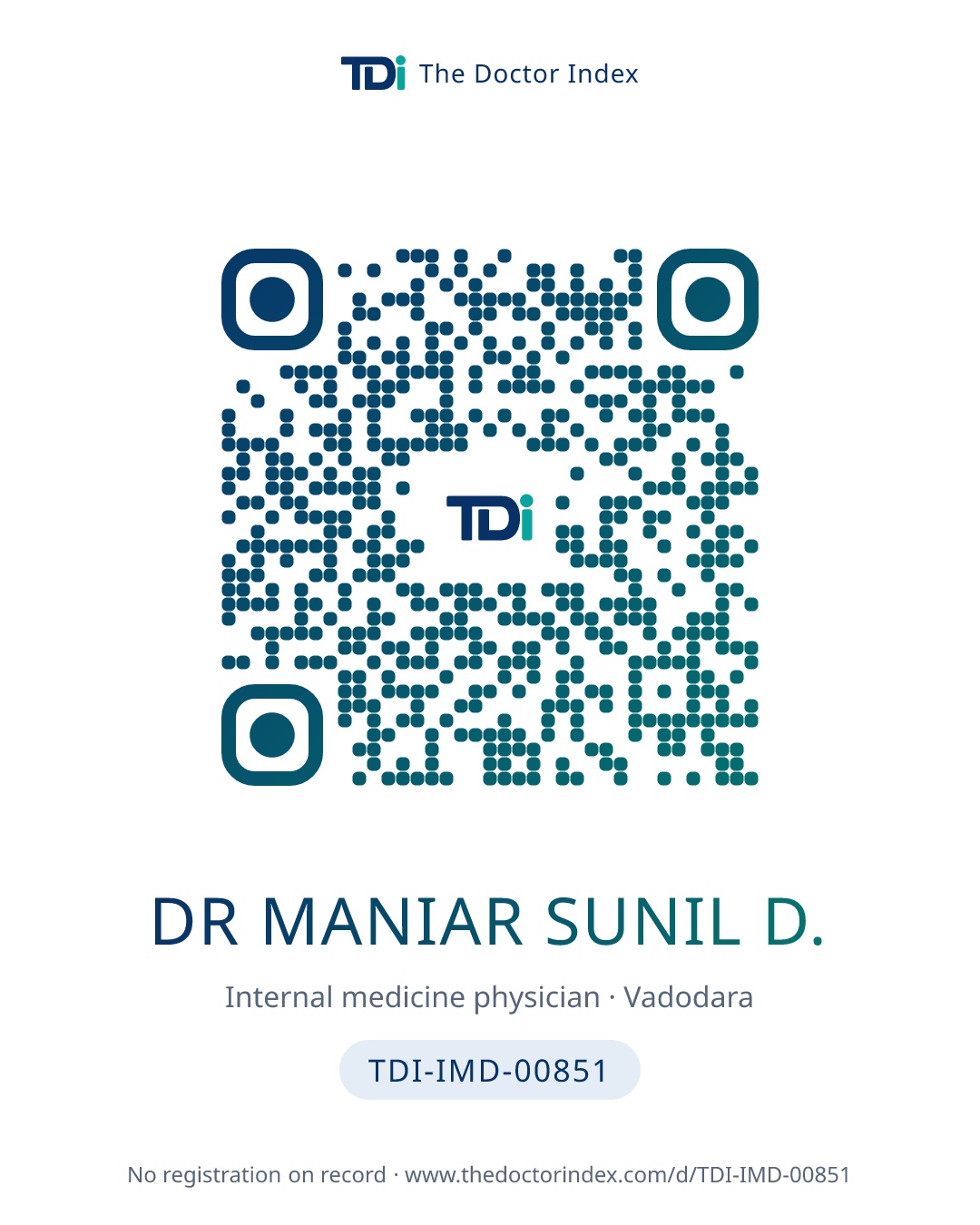 QR card for Dr Maniar Sunil D., TDI-IMD-00851
