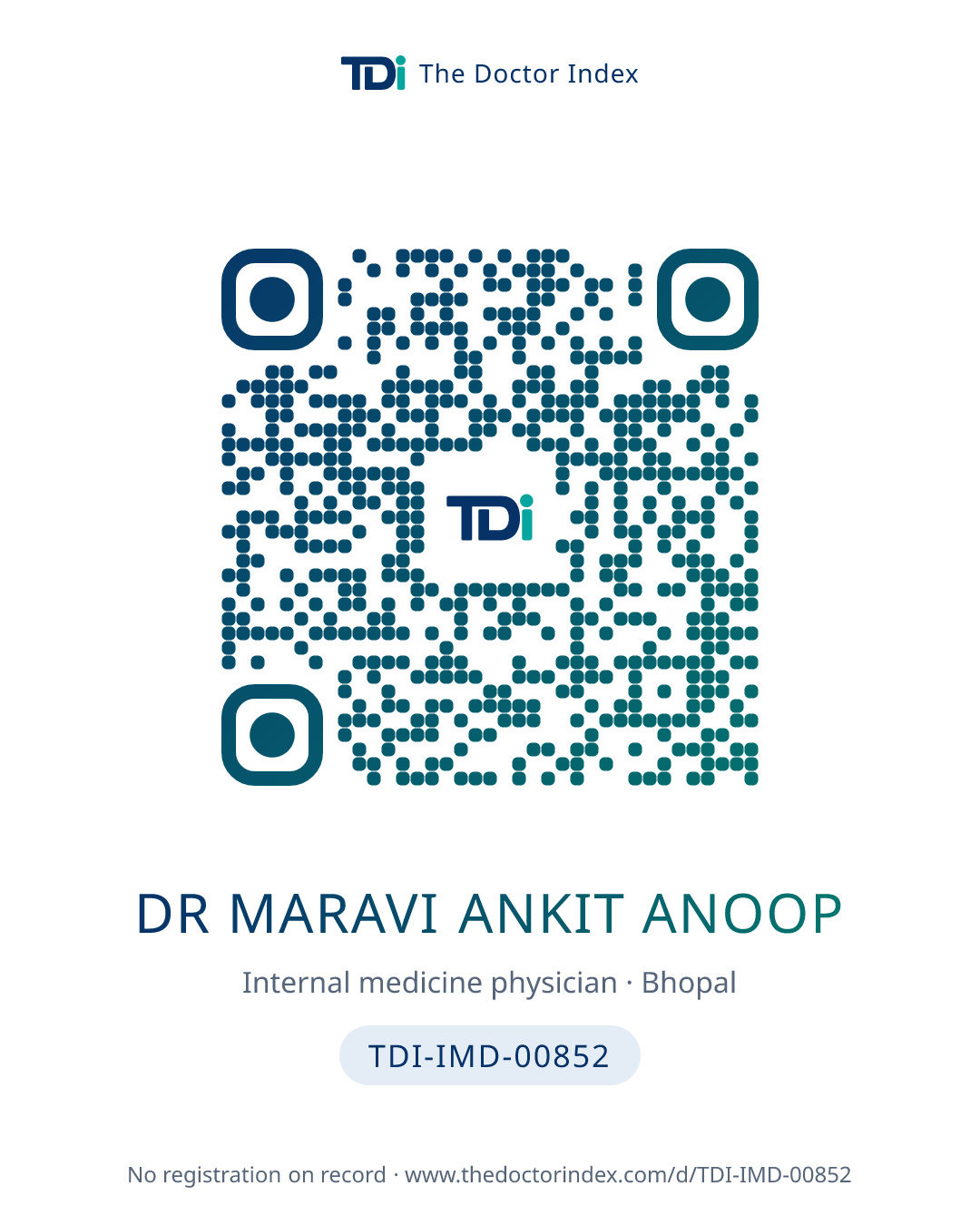 QR card for Dr Maravi Ankit Anoop, TDI-IMD-00852