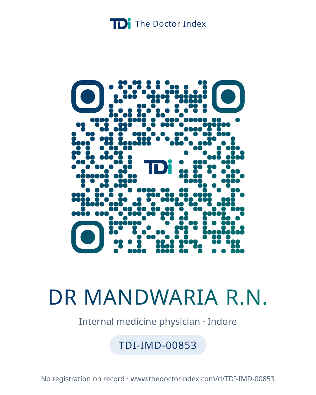 QR card for Dr Mandwaria R.N., TDI-IMD-00853
