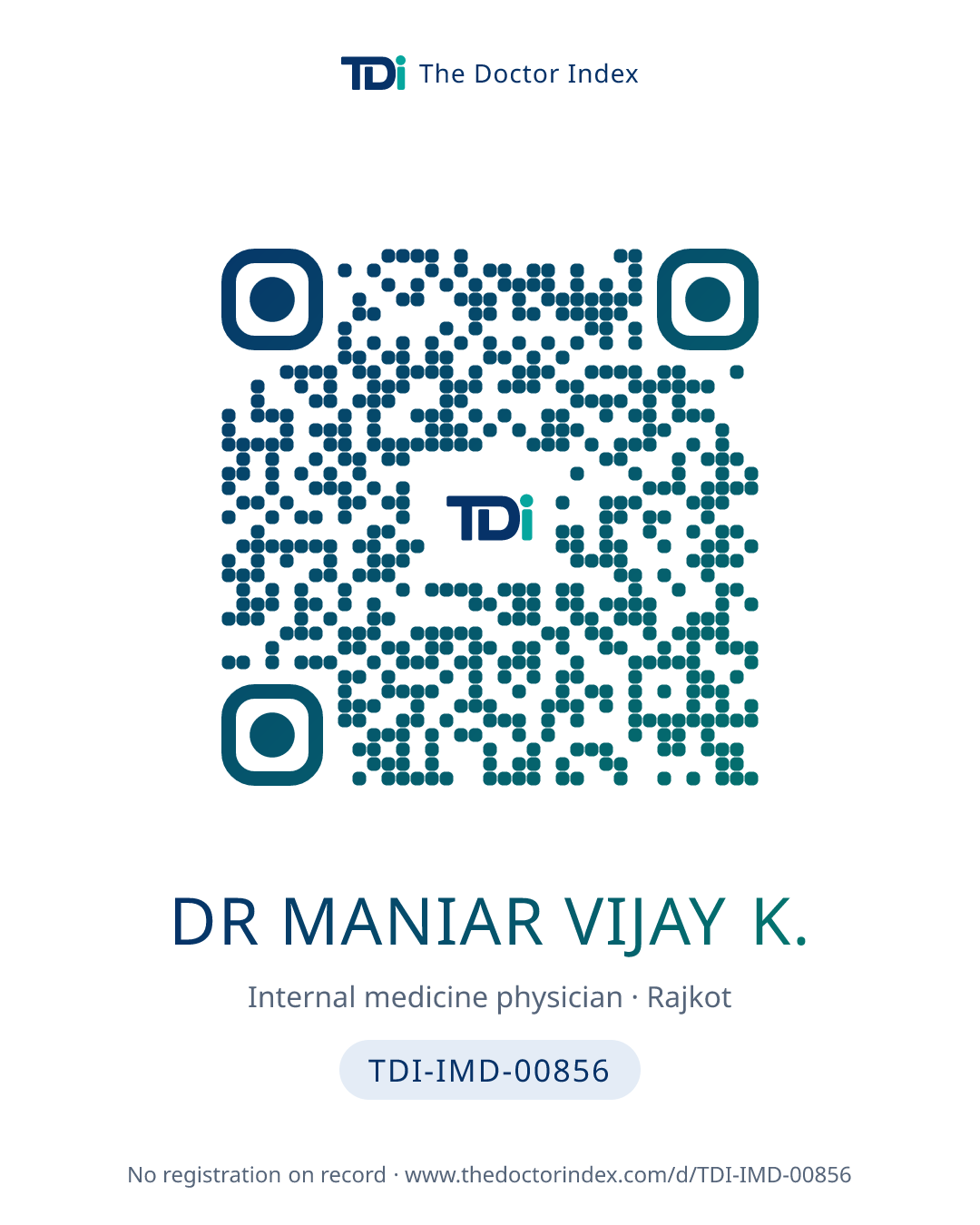 QR card for Dr Maniar Vijay K., TDI-IMD-00856