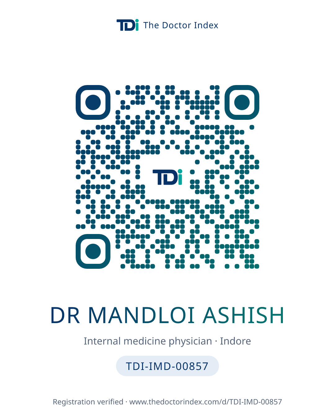 QR card for Dr Mandloi Ashish, TDI-IMD-00857