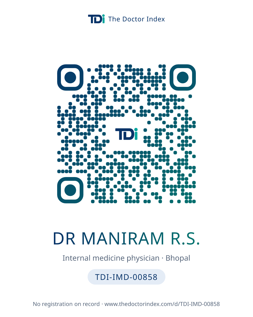 QR card for Dr Maniram R.S., TDI-IMD-00858