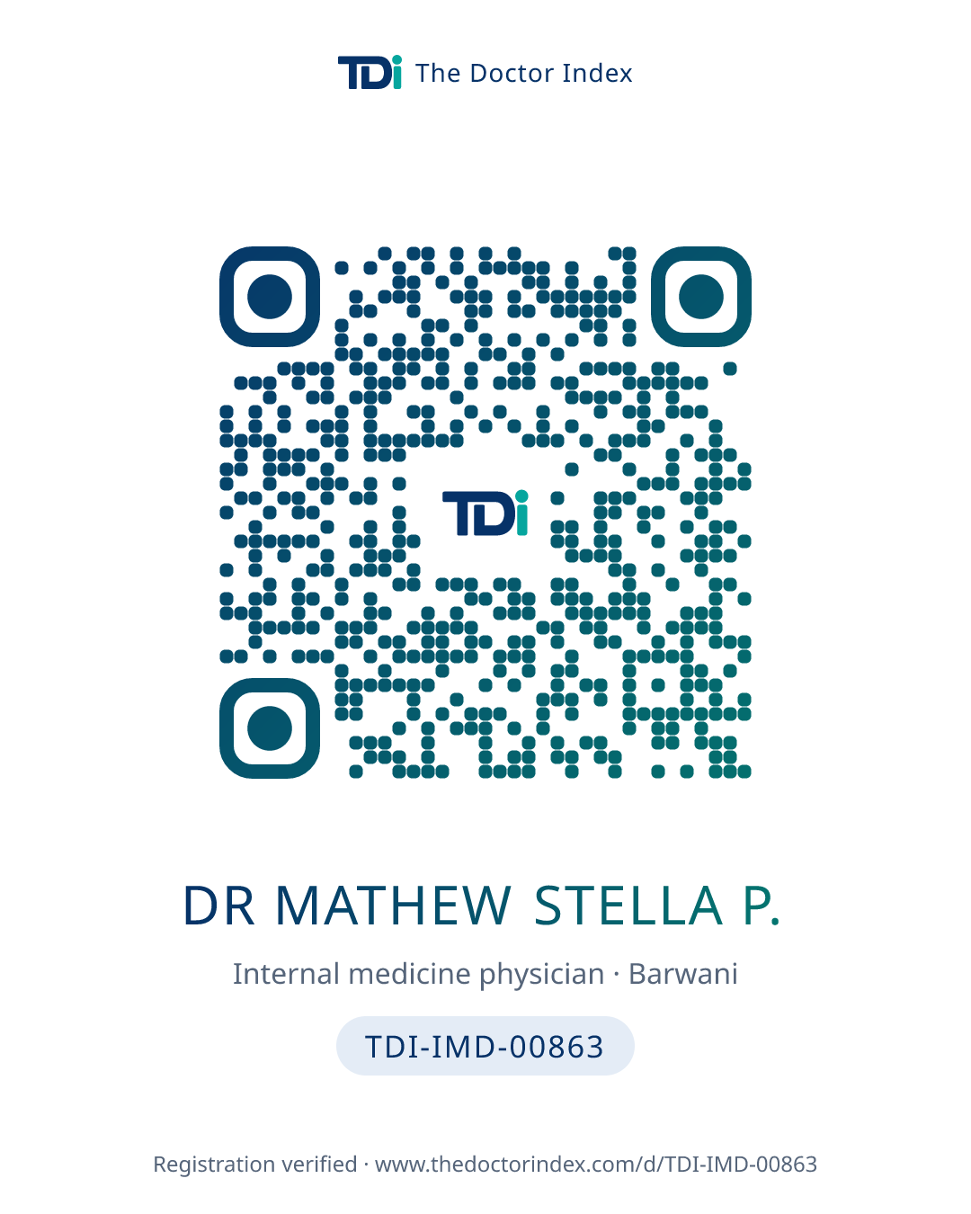 QR card for Dr Mathew Stella P., TDI-IMD-00863