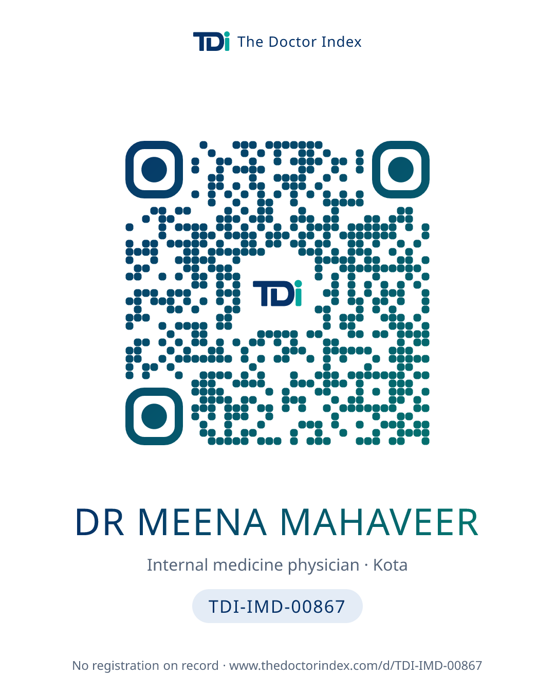 QR card for Dr Meena Mahaveer, TDI-IMD-00867