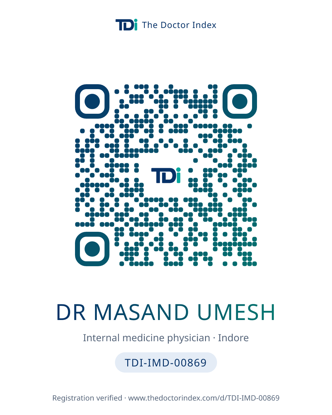 QR card for Dr Masand Umesh, TDI-IMD-00869