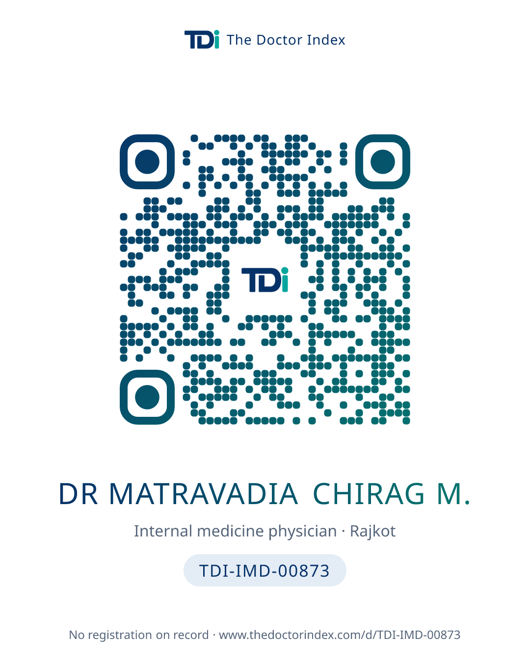 QR card for Dr Matravadia Chirag M., TDI-IMD-00873
