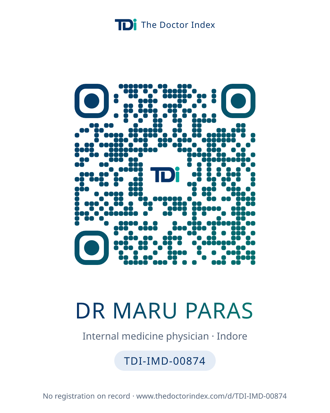 QR card for Dr Maru Paras, TDI-IMD-00874