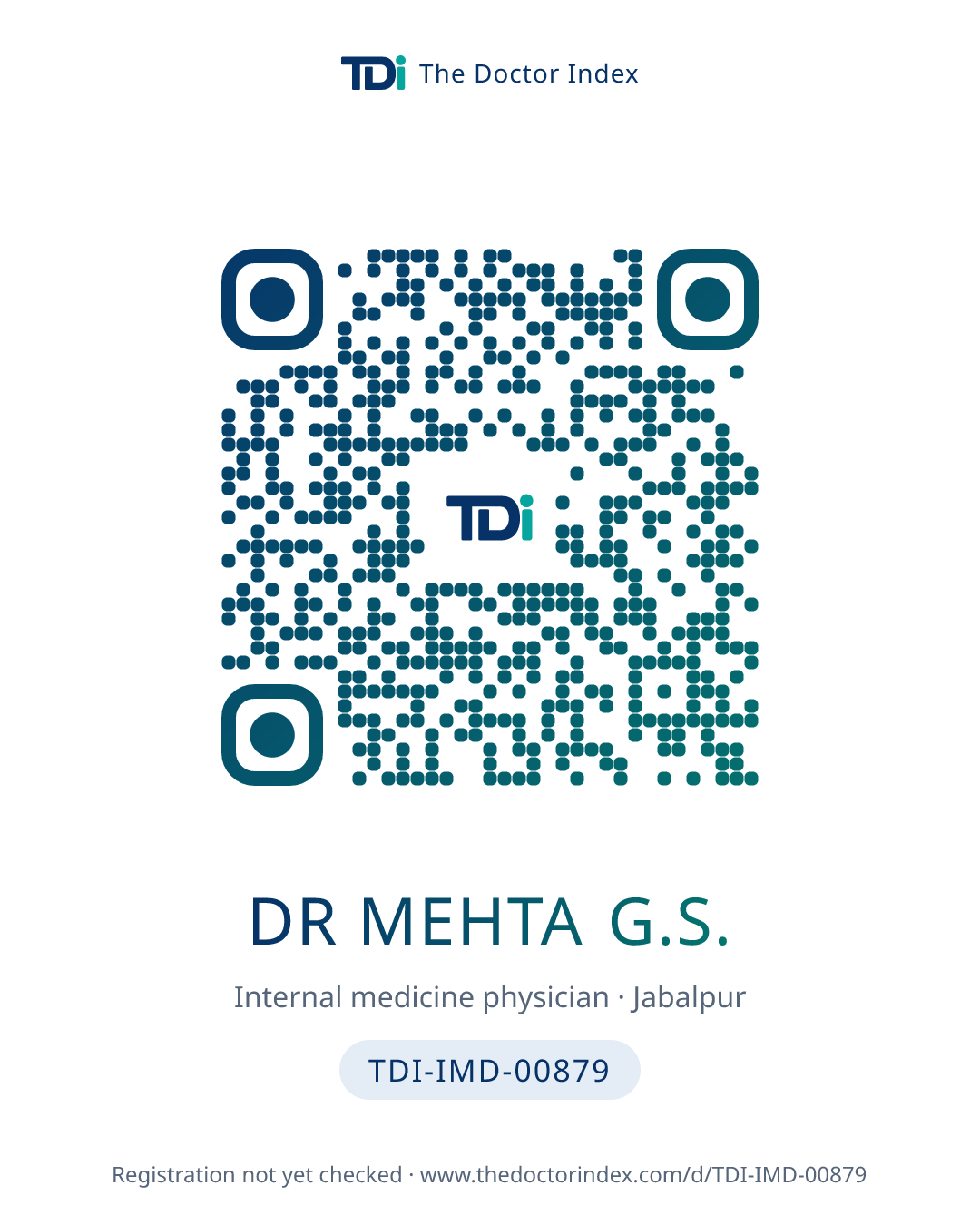 QR card for Dr Mehta G.S., TDI-IMD-00879