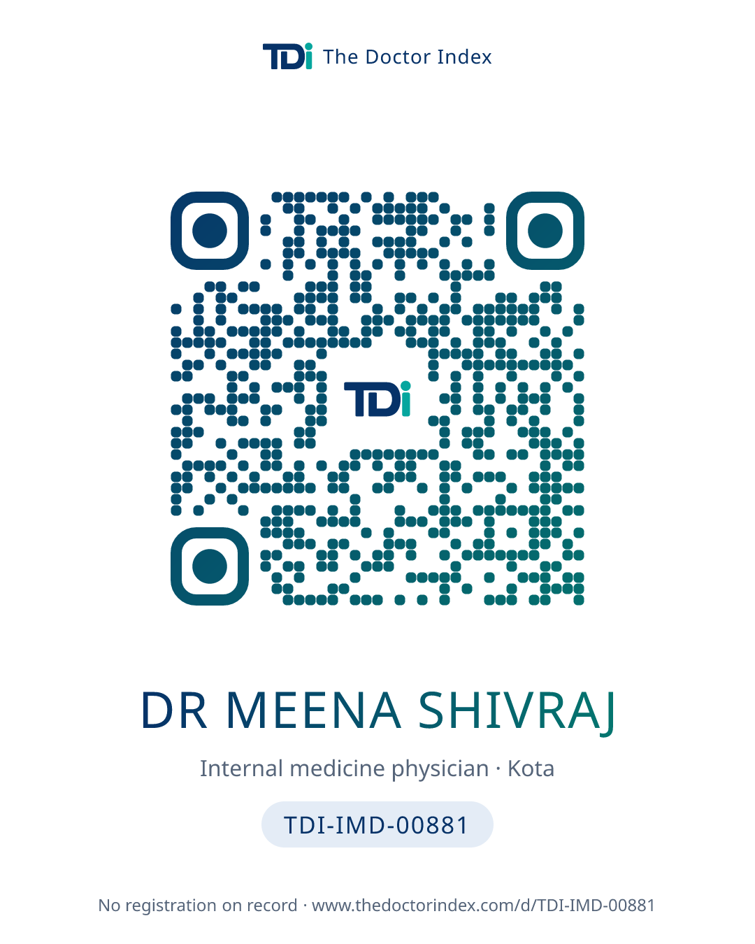 QR card for Dr Meena Shivraj, TDI-IMD-00881