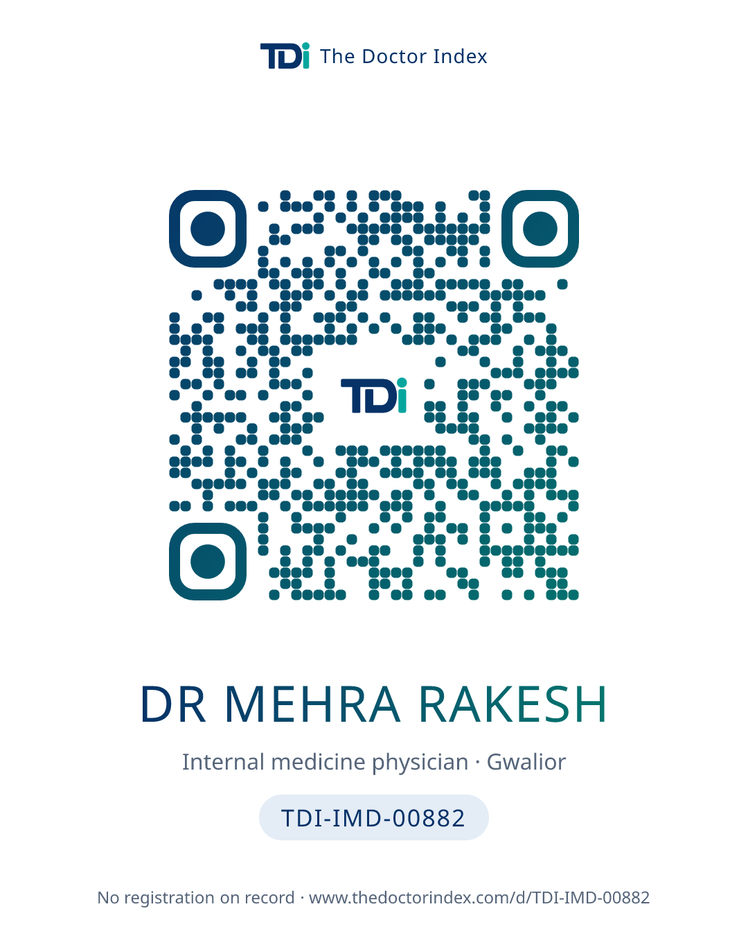 QR card for Dr Mehra Rakesh, TDI-IMD-00882