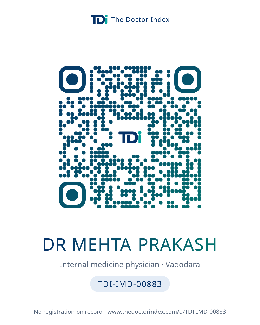 QR card for Dr Mehta Prakash, TDI-IMD-00883