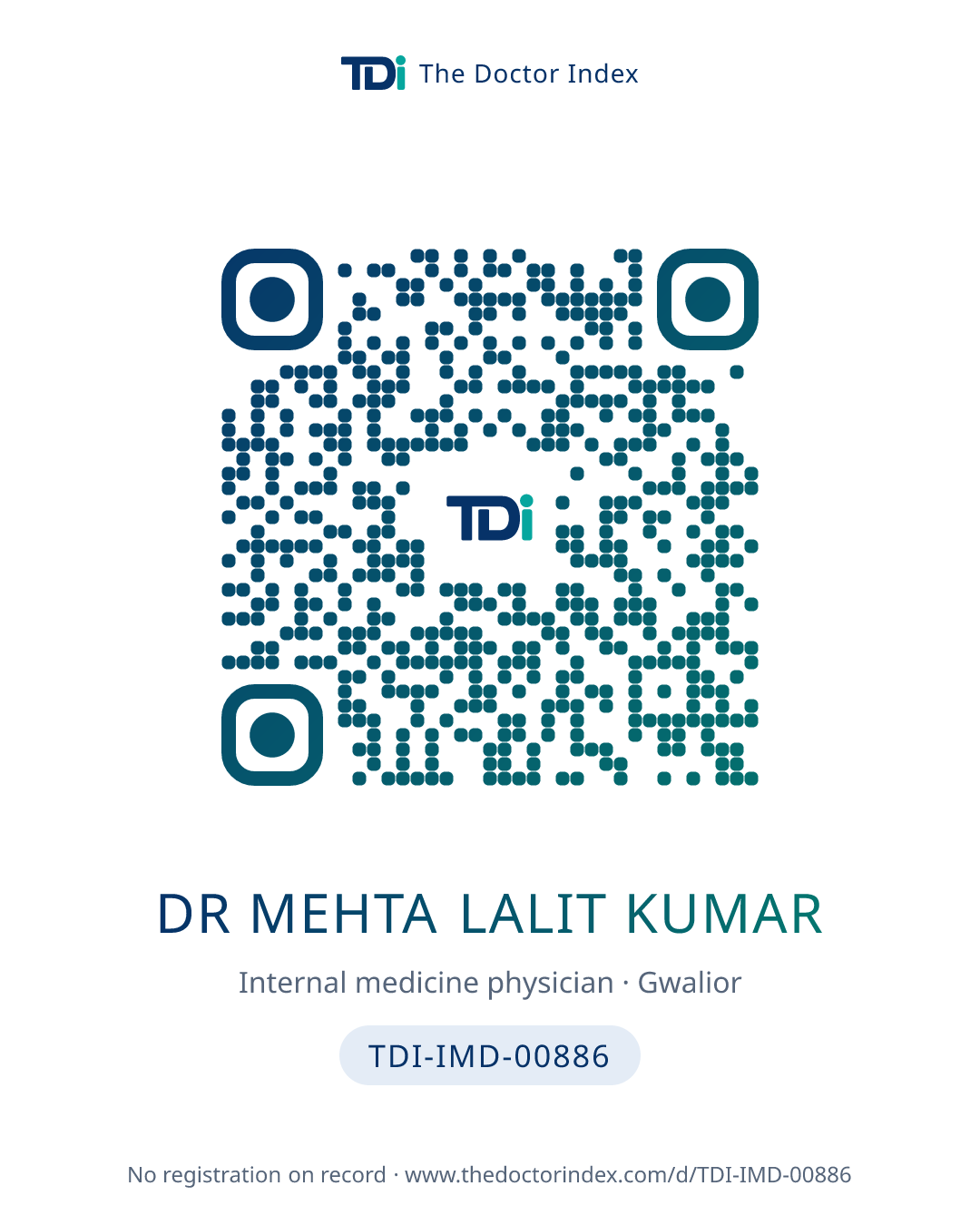 QR card for Dr Mehta Lalit Kumar, TDI-IMD-00886