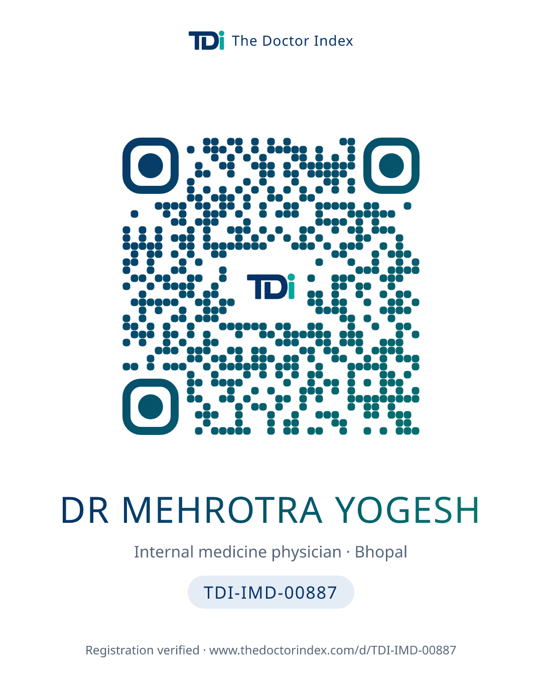 QR card for Dr Mehrotra Yogesh, TDI-IMD-00887