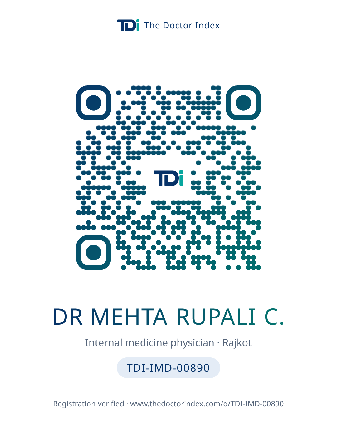 QR card for Dr Mehta Rupali C., TDI-IMD-00890